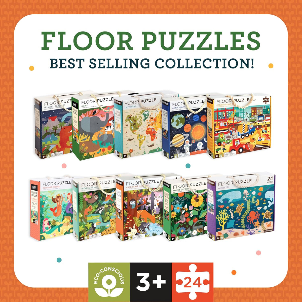 Petit Collage Floor Puzzle, Secret Garden, 24-Pieces – Large Puzzle for Kids, Completed Garden Puzzle Measures 18” x 24” – Makes a Great Gift Idea for Ages 3+