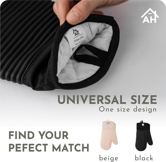 Extra Long Silicone Oven Mitts, 2 Set | Heat Resistant to 480°F, Food Grade Silicone, Black