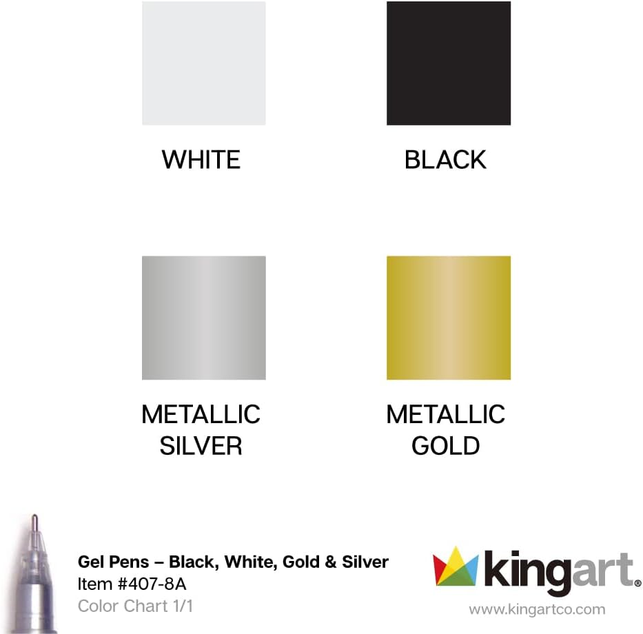 KINGART Studio gel pens 8 count, color chart