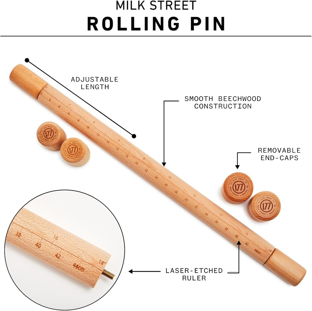Beechwood Rolling Pin with Height Guides