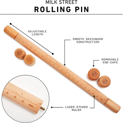 Beechwood Rolling Pin with Height Guides