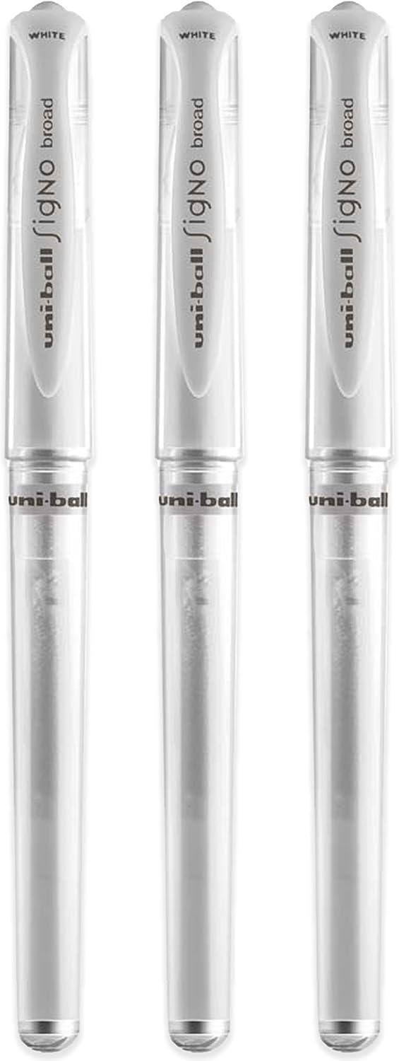 uni-ball Signo Broad UM-153 white gel pens, pack of 3