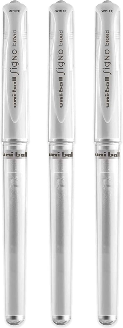 uni-ball Signo Broad UM-153 white gel pens, pack of 3
