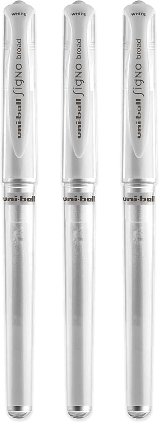 uni-ball Signo Broad UM-153 white gel pens, pack of 3