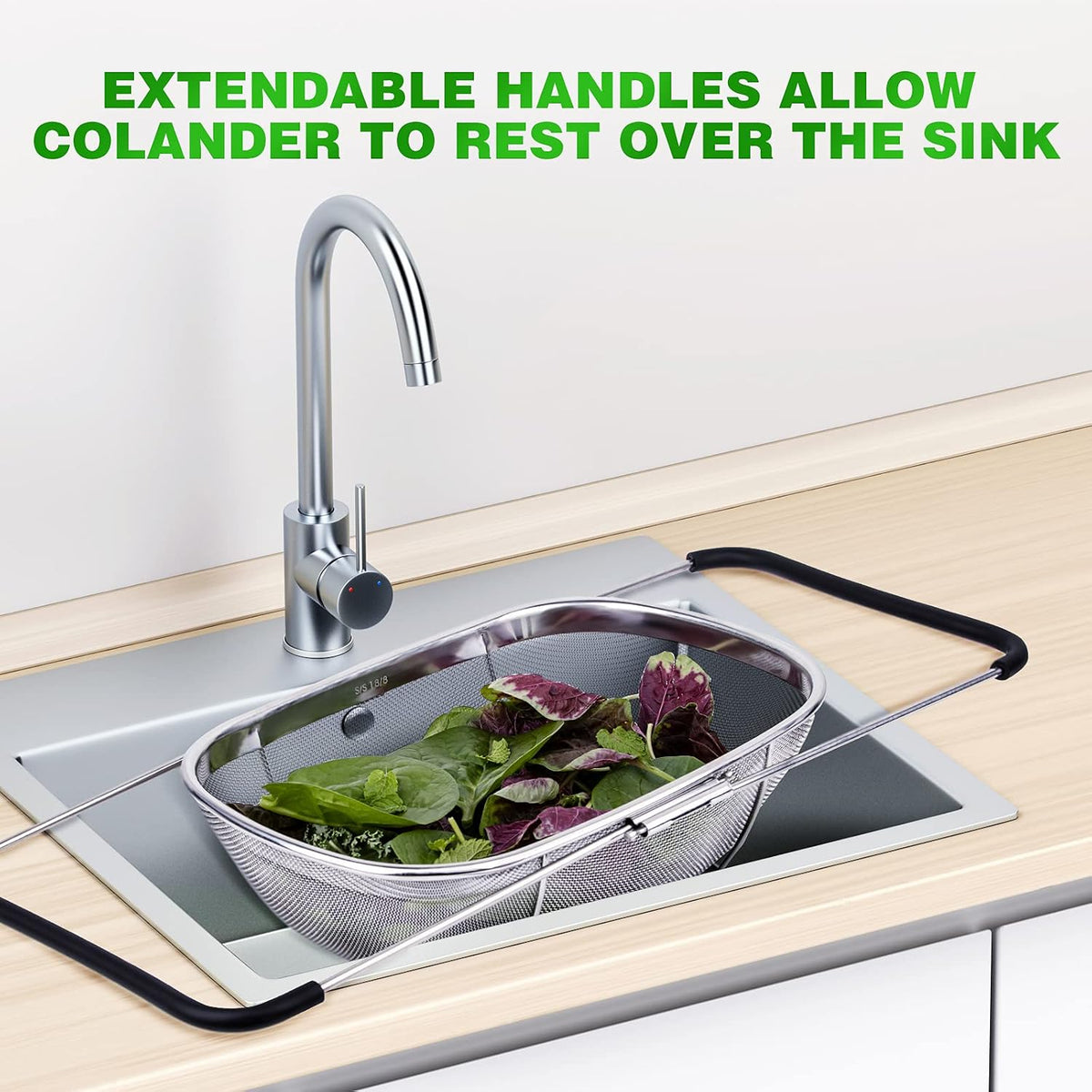6-Quart Large Over The Sink Colander | Stainless Steel Fine Mesh Strainer