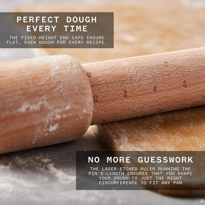 Beechwood Rolling Pin with Height Guides