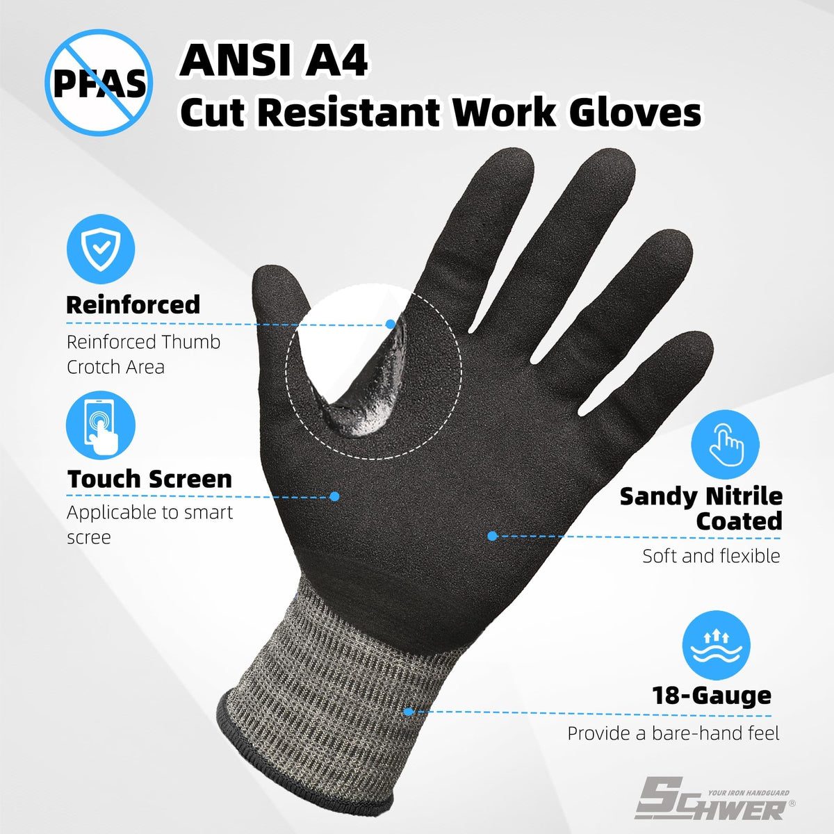 Schwer A4 AIR-SKIN Cut Resistant Work Gloves with Extreme Lightweight & Thin, Grip Glove for Fishing, Refined Work, Gardening Gloves for Yard, Touchscreen, 3D-Comfort Fit, Men Women Gifts, AR3900, L