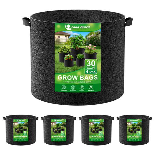 Land Guard 4-Pack Fabric Grow Bags 30 Gallon, Thick Nonwoven Garden Pots with Handles, Black