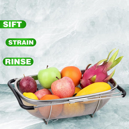 6-Quart Large Over The Sink Colander | Stainless Steel Fine Mesh Strainer