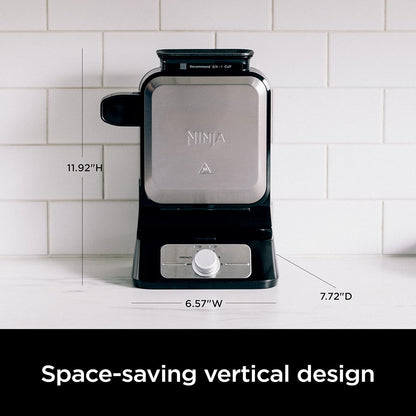 Ninja vertical waffle maker stored upright on a counter