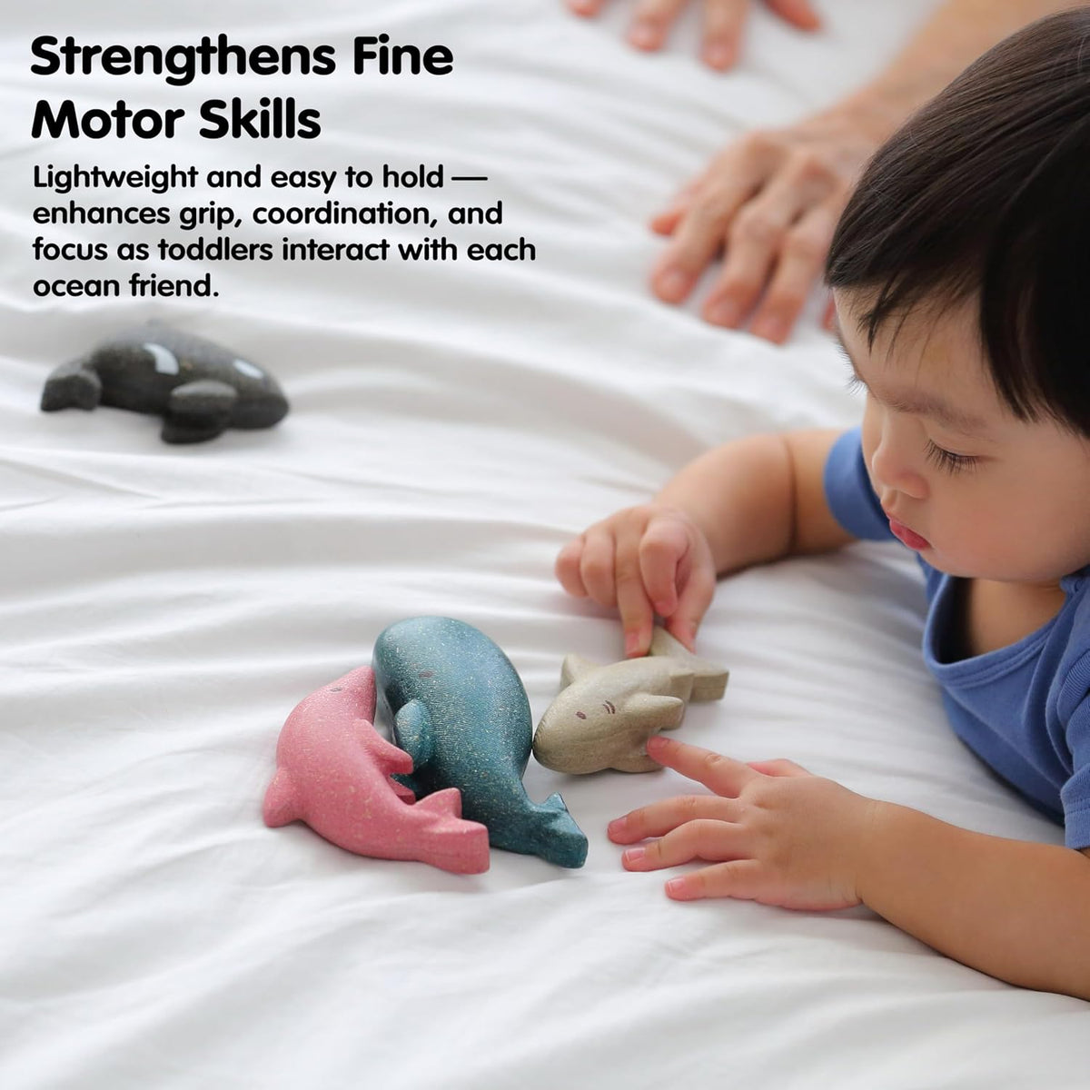 PlanToys® Wooden Sea Life 4-Piece Set, Dolphin, Orca, Whale & Shark Kids