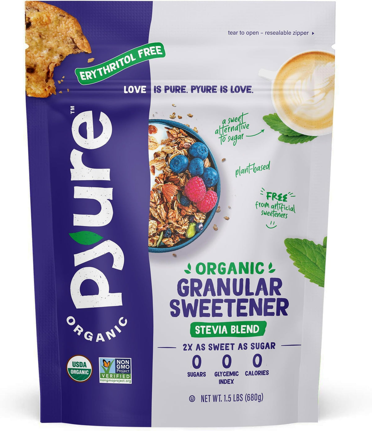 Pyure Organic Stevia Blend | Zero Calorie Sugar Substitute, 24 Oz Pouch