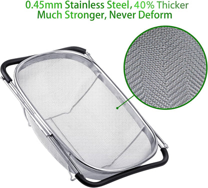 6-Quart Large Over The Sink Colander | Stainless Steel Fine Mesh Strainer