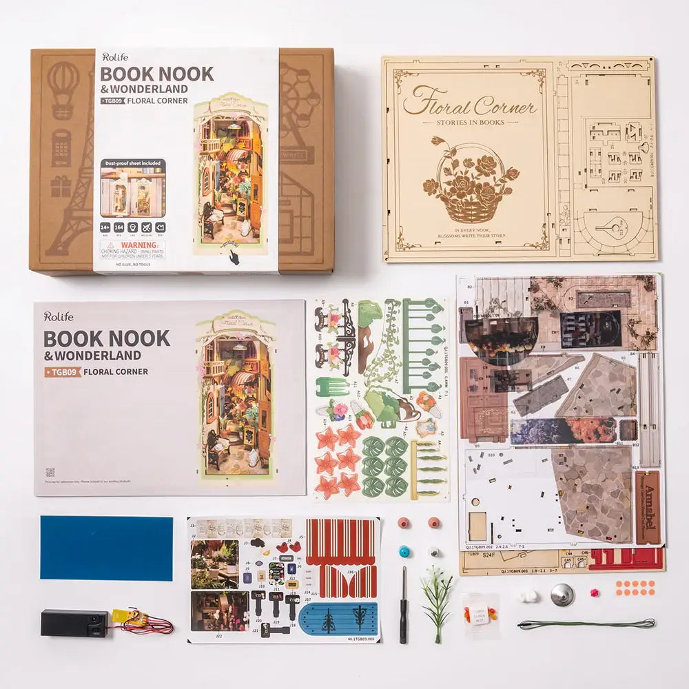 Rolife Floral Corner DIY Book Nook Shelf Insert Kit
