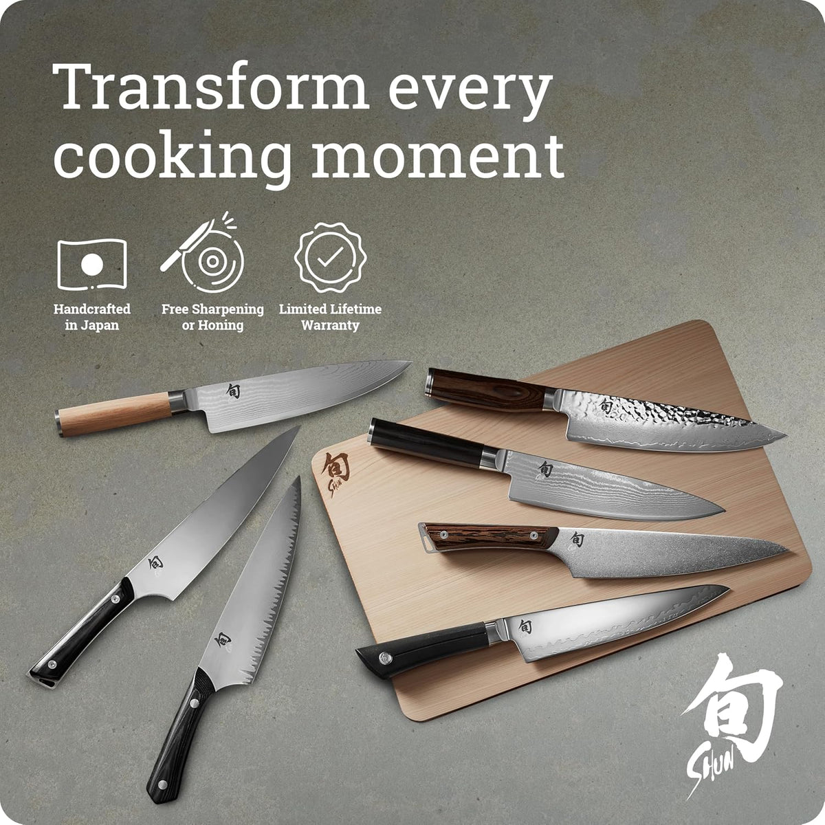 Shun Classic Blonde 7 Piece Block Set | Includes 5 Classic Blonde Knives, Honing Steel and Knife Block, Damascus Stainless Steel Cladding, Pakkawood Handle
