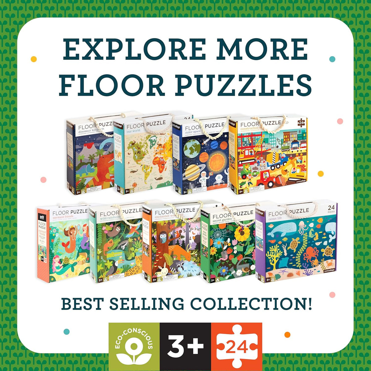 Petit Collage Floor Puzzle Ocean Life 24 Pieces | Large Puzzle for Kids | Completed Puzzle 18" x 24" | Great Gift for Kids Ages 3+
