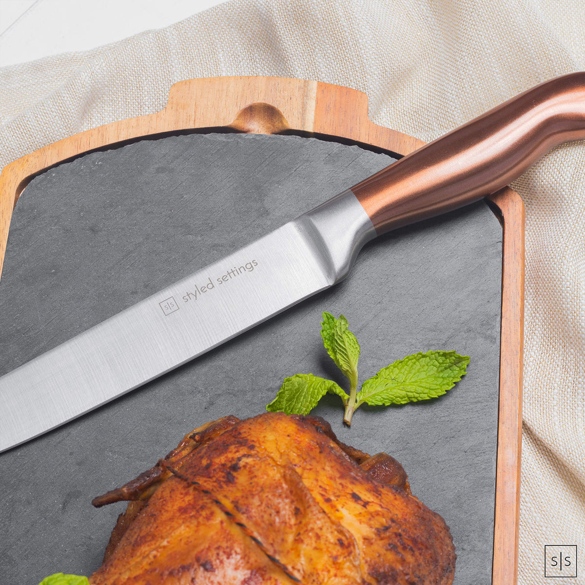 Styled Settings Gold Knife Set with Block and Built-In Sharpener, 14-Piece