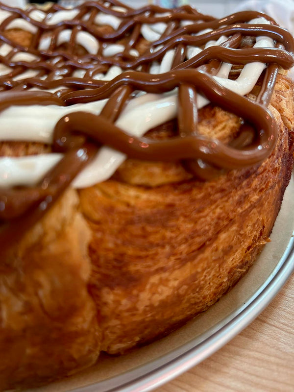 Finished with icing and a chocolate drizzle