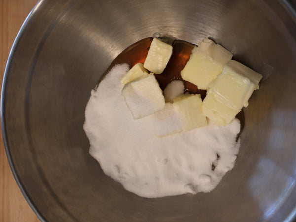 Cream butter, sugar, and choice of sweetener