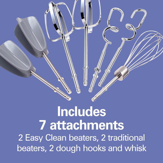 Hamilton Beach 6-Speed Electric Hand Mixer with Whisk, Dough Hooks and Easy Clean Beaters, Powerful 275 Watt Motor, Snap-On Storage Case, White
