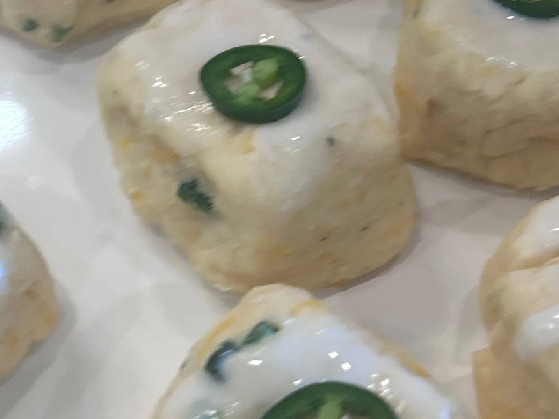 Finished jalapeño cheddar biscuits ready to serve