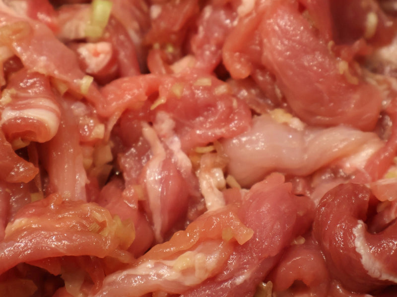 Marinated meat portioned into freezer bags for future noodle bowl dinners