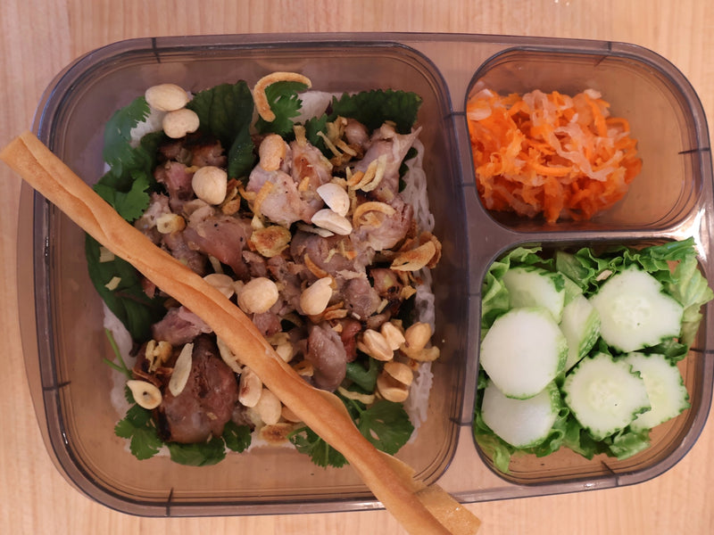 Noodle bowl packed into containers for lunch