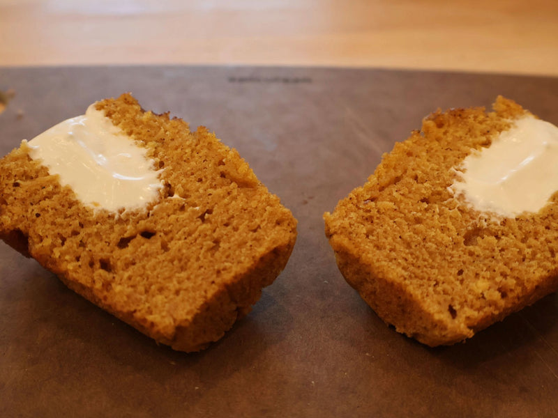 Finished pumpkin muffin with maple cream cheese center