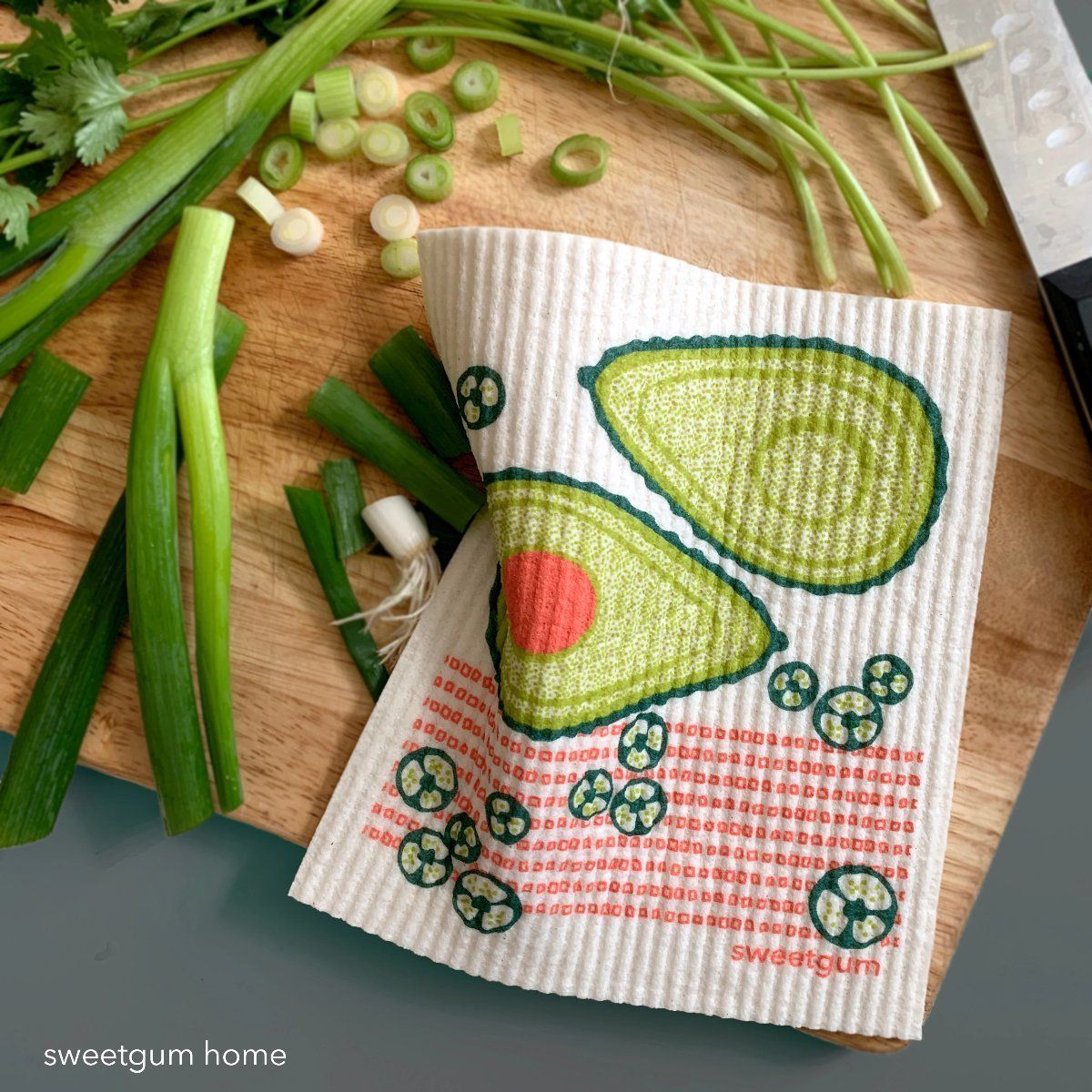 Avocado Swedish Dishcloth | Green/ Coral | Sweetgum Home