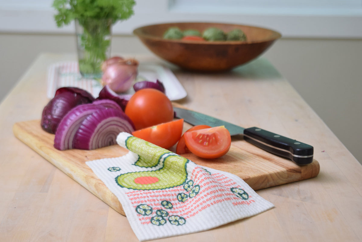 Avocado Swedish Dishcloth | Green/ Coral | Sweetgum Home