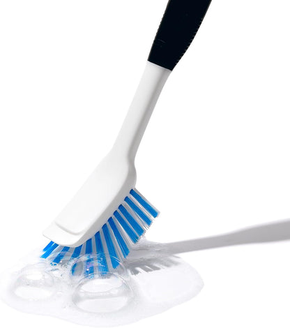 OXO Good Grips Dish Brush, Nylon Bristles with Built-in Scraper, Safe for Non-Stick Cookware, Non-Slip Handle, Dishwasher Safe