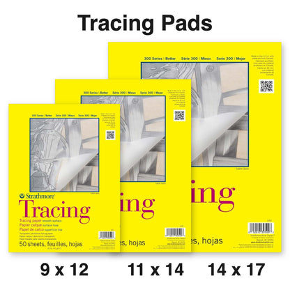 Strathmore 300 Series tracing pads in 9 x 12, 11 x 14 and 14 x 17 in